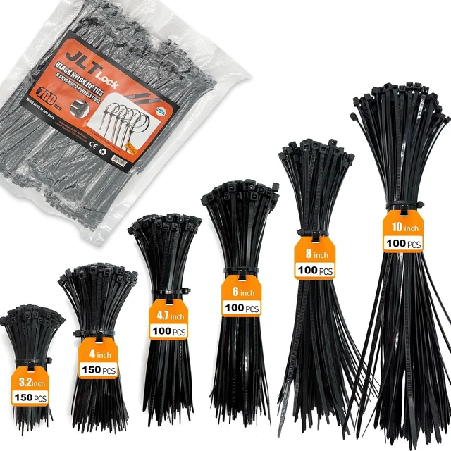 Main image of 700 Pcs Cable Ties 6 Size 3.2/4/4.7/6/8/10 Inch Black Nylon Electrical Zip Ties Zipties Assorted Sizes for Home Office Gardening Electronics Cable Management