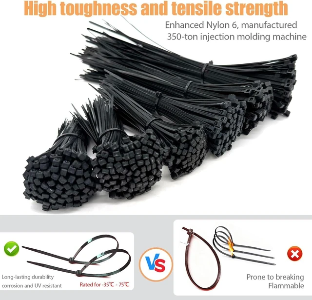 Alt view image 4 of 7 - 700 Pcs Cable Ties 6 Size 3.2/4/4.7/6/8/10 Inch Black Nylon Electrical Zip Ties Zipties Assorted Sizes for Home Office Gardening Electronics Cable Management