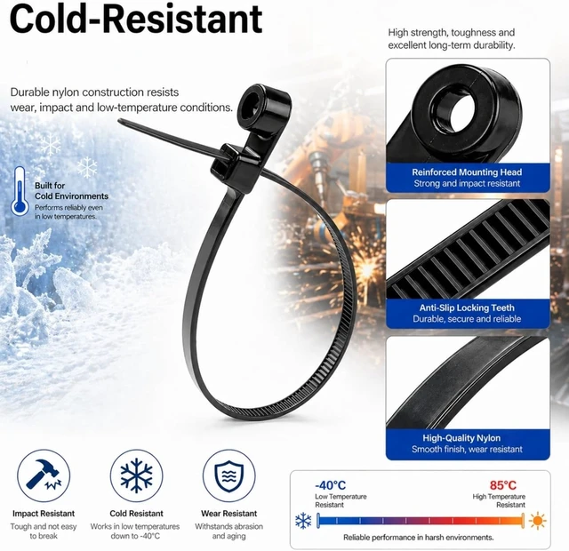 Alt view image 6 of 6 - 30 PCS 12 Inch Mountable Cable Zip Ties with Screw Hole 50LBS Heavy Duty Nylon Black Cable Ties with 30 PCS ScrewsWashers for Electrical HVAC Workshop Indoor & Outdoor Organizing