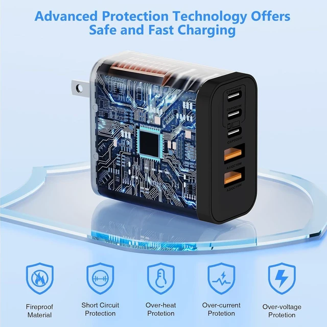 Alt view image 4 of 7 - USB C Wall Fast Charger Block 100W 5-Port Type C Fast Charging Block