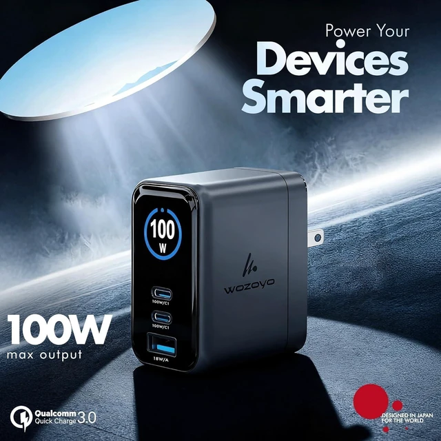 Alt view image 2 of 7 - 100W Smart LED GaN Charger 2XType-C & USB-A Superfast 2.0 Charging Compatible for iPhone 17/16/16 Pro Max/15 Series/iPad Pro Smartphones Tablets PD/PPS/QC 3.0 Compact Foldable Plug