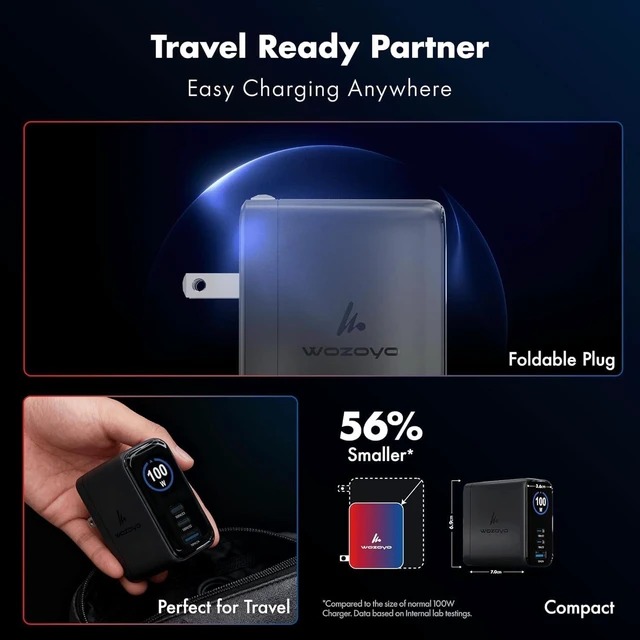 Alt view image 5 of 7 - 100W Smart LED GaN Charger 2XType-C & USB-A Superfast 2.0 Charging Compatible for iPhone 17/16/16 Pro Max/15 Series/iPad Pro Smartphones Tablets PD/PPS/QC 3.0 Compact Foldable Plug