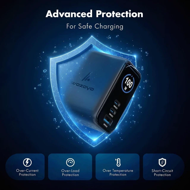 Alt view image 7 of 7 - 100W Smart LED GaN Charger 2XType-C & USB-A Superfast 2.0 Charging Compatible for iPhone 17/16/16 Pro Max/15 Series/iPad Pro Smartphones Tablets PD/PPS/QC 3.0 Compact Foldable Plug