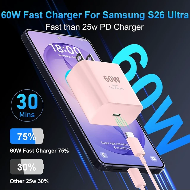 Alt view image 2 of 7 - 60W Super Fast Charger USB C Type C Android Phone Charger Fast Charging