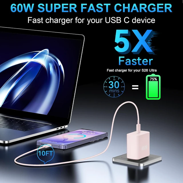 Alt view image 4 of 7 - 60W Super Fast Charger USB C Type C Android Phone Charger Fast Charging