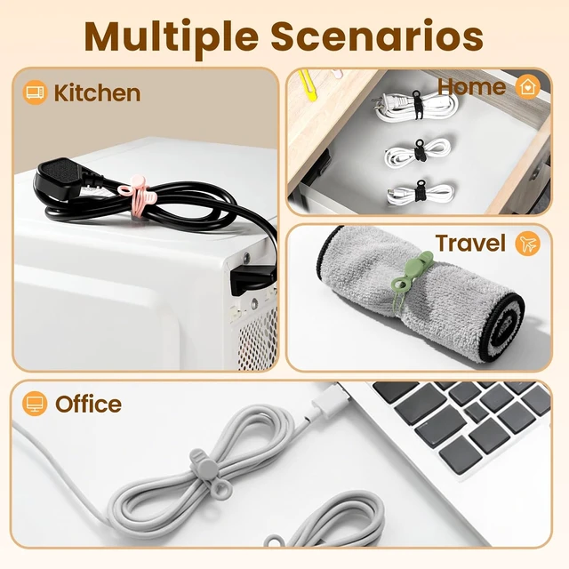 Alt view image 6 of 7 - 30 Pcs Silicone Cable Ties Reusable Data Cable Organizer for Home Office