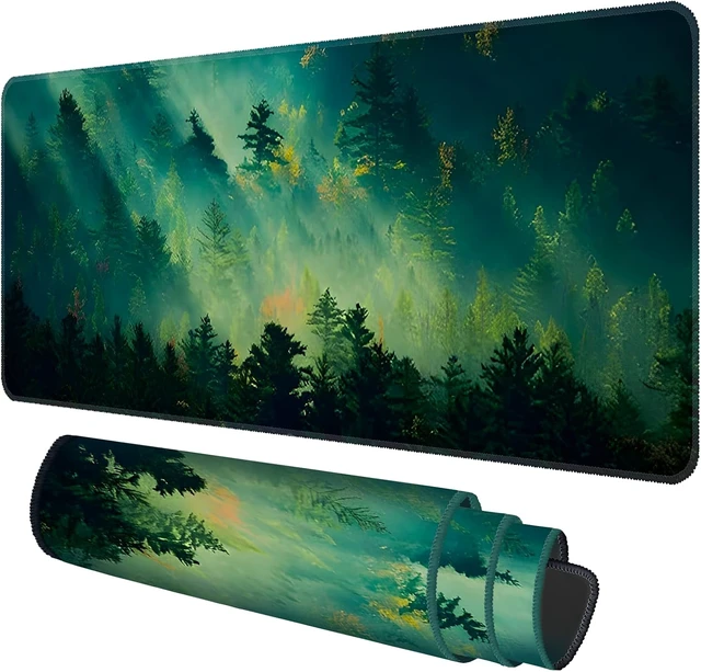 Alt view image 2 of 7 - Mouse Pad Office Desk Mat Large Gaming Keyboard Pad Durable Stitched Edges Washable Smooth Surface Control & Accuracy Extended Computer Mouse Mat (31.5X11.8In)-Green Forest