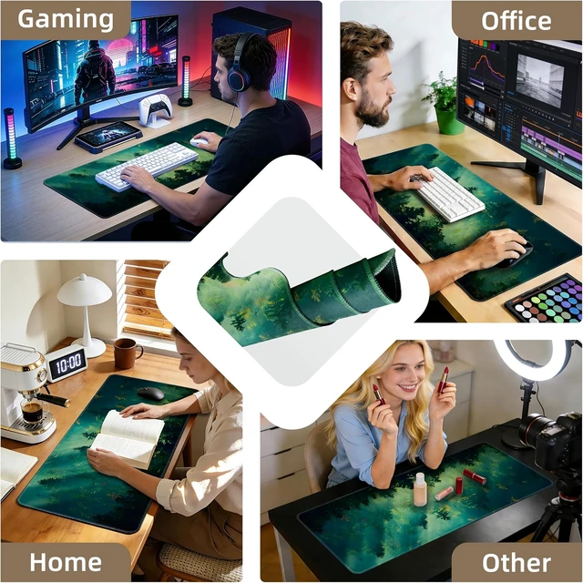 Alt view image 4 of 7 - Mouse Pad Office Desk Mat Large Gaming Keyboard Pad Durable Stitched Edges Washable Smooth Surface Control & Accuracy Extended Computer Mouse Mat (31.5X11.8In)-Green Forest