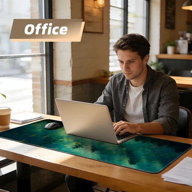 Alt view image 5 of 7 - Mouse Pad Office Desk Mat Large Gaming Keyboard Pad Durable Stitched Edges Washable Smooth Surface Control & Accuracy Extended Computer Mouse Mat (31.5X11.8In)-Green Forest