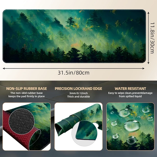 Alt view image 3 of 7 - Mouse Pad Office Desk Mat Large Gaming Keyboard Pad Durable Stitched Edges Washable Smooth Surface Control & Accuracy Extended Computer Mouse Mat (31.5X11.8In)-Green Forest