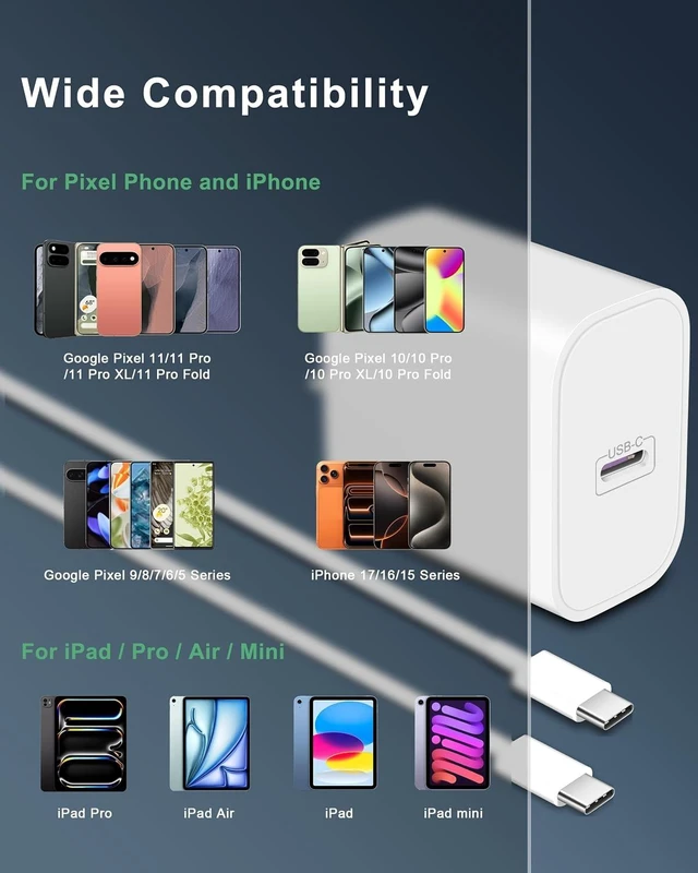 Alt view image 4 of 7 - 30W USB C Fast Charger for Google Pixel 11/11 Pro XL/Fold/10/9/8/7/6 Pro XL