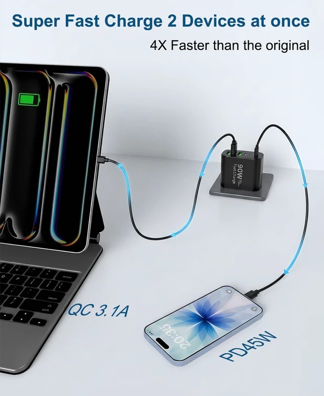 Alt view image 4 of 7 - 90W GaN USB C Charger Block 6-Port USB C Wall Charger 45W Fast Charging