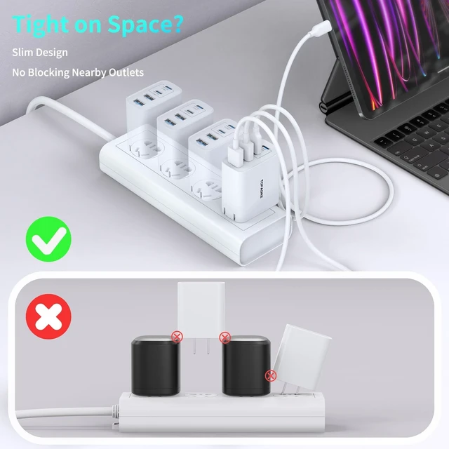 Alt view image 4 of 7 - 40W USB C Charger Block 2-Pack Foldable Wall Charger