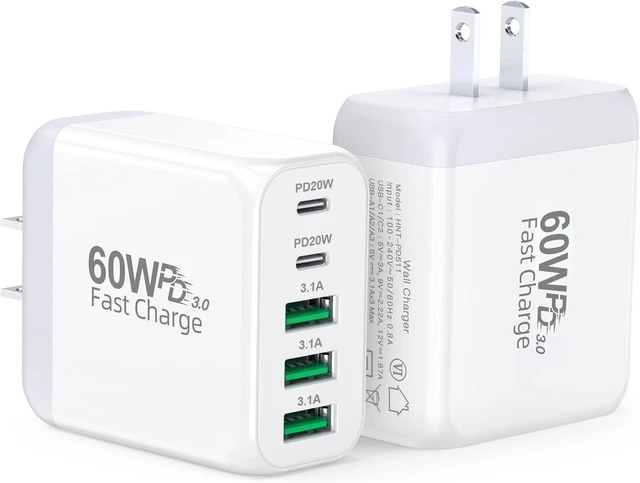 Main image of USB C Wall Charger Block 2Pack 60W 5-Port C Charger Fast Charging Block