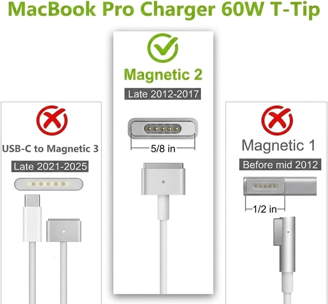 Alt view image 3 of 5 - UL Certified 60W MacBook Pro Charger Replacement MagSafe 2 Compatible with MacBook Pro 13 Inch Retina (2012-2015) & MacBook Air 11/13 Inch (2012-2017) A1425 A1435 A1465 A1466 A1502