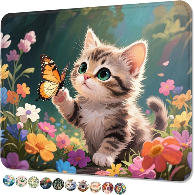 Main image of Mouse Pad Cute Mouse Mat 10 x 8 Colorful Flower Cat