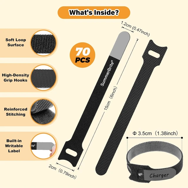 Alt view image 2 of 7 - Cable Ties with Writable Labels Wire Management Black 70 PCS 6 IN