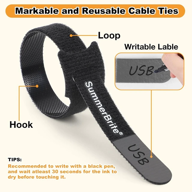 Alt view image 3 of 7 - Cable Ties with Writable Labels Wire Management Black 70 PCS 6 IN