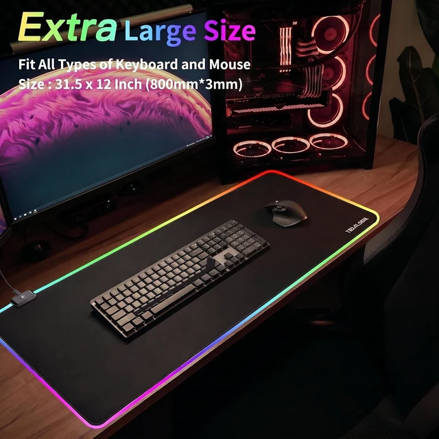 Alt view image 4 of 6 - RGB Gaming Mouse Pad 31.5x11.8 in Extended LED Desk Mat Black
