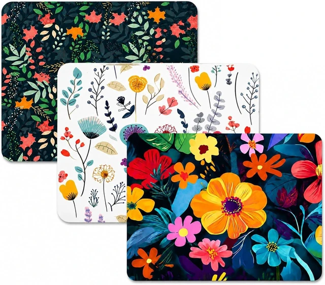 Main image of 3 Pcs Vintage Flower Mouse pad 7.87×9.45 in Washable Square Desk Pad Anti-Slip Rubber Base Cute Floral Laptop Mat for Home Office Use