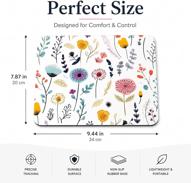 Alt view image 2 of 6 - 3 Pcs Vintage Flower Mouse pad 7.87×9.45 in Washable Square Desk Pad Anti-Slip Rubber Base Cute Floral Laptop Mat for Home Office Use