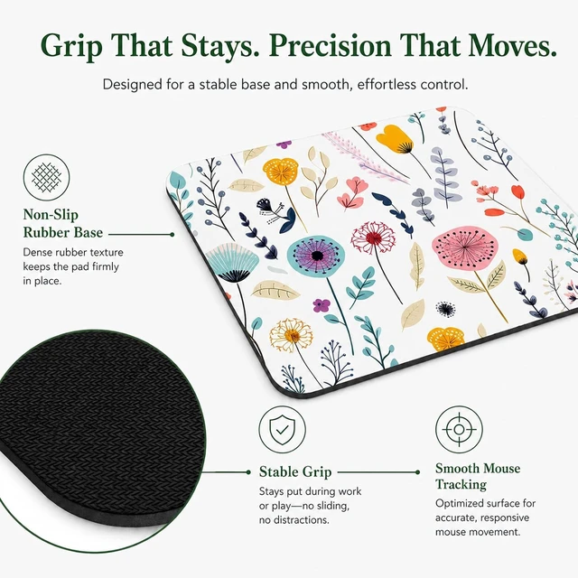 Alt view image 3 of 6 - 3 Pcs Vintage Flower Mouse pad 7.87×9.45 in Washable Square Desk Pad Anti-Slip Rubber Base Cute Floral Laptop Mat for Home Office Use