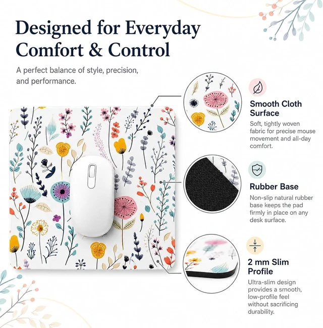 Alt view image 4 of 6 - 3 Pcs Vintage Flower Mouse pad 7.87×9.45 in Washable Square Desk Pad Anti-Slip Rubber Base Cute Floral Laptop Mat for Home Office Use