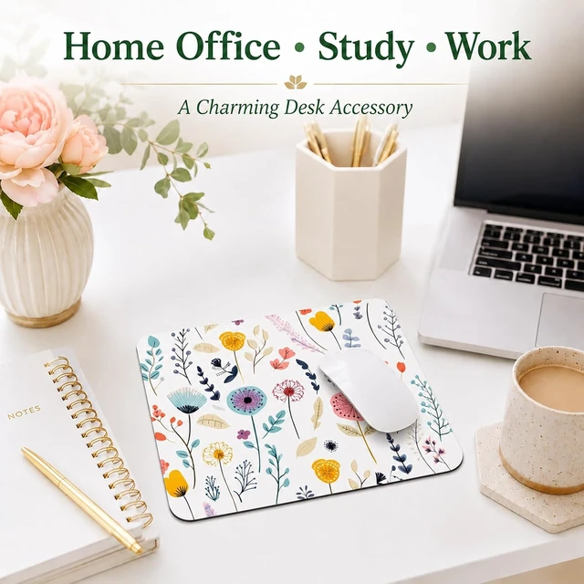 Alt view image 5 of 6 - 3 Pcs Vintage Flower Mouse pad 7.87×9.45 in Washable Square Desk Pad Anti-Slip Rubber Base Cute Floral Laptop Mat for Home Office Use
