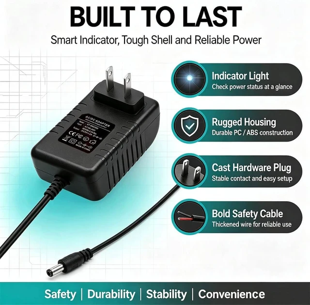 Alt view image 7 of 7 - 9V 2A Power Supply Adapter Universal AC DC Adapter 100-240V to DC 9V 2A/1A Power Cord with 6FT Cable Center Positive/Negative Polarity Converter 5.5mm x 2.1mm Plug for Electronics