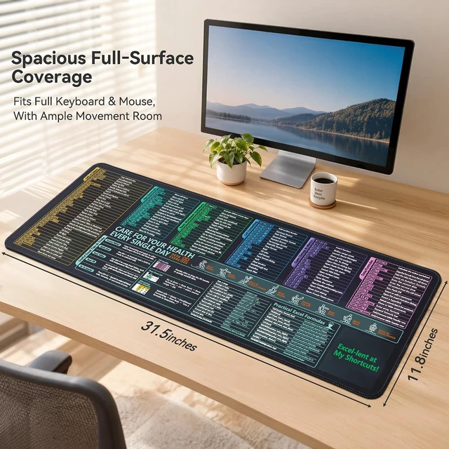 Alt view image 4 of 7 - Excel Cheat Sheet Desk Pad and Gaming Mouse Pad with A Non-Slip Rubber Base