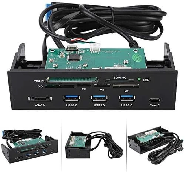 Alt view image 2 of 4 - Front Panel Hub 11 Port PC Front Panel with USB 3.0 Ports USB 3.1 eSATA Port and 6 Card Slots Built in Card Reader Support M2 MSO Memory MS XD 64G CF Card Fits Any 5.25 Computer Case Front Bay