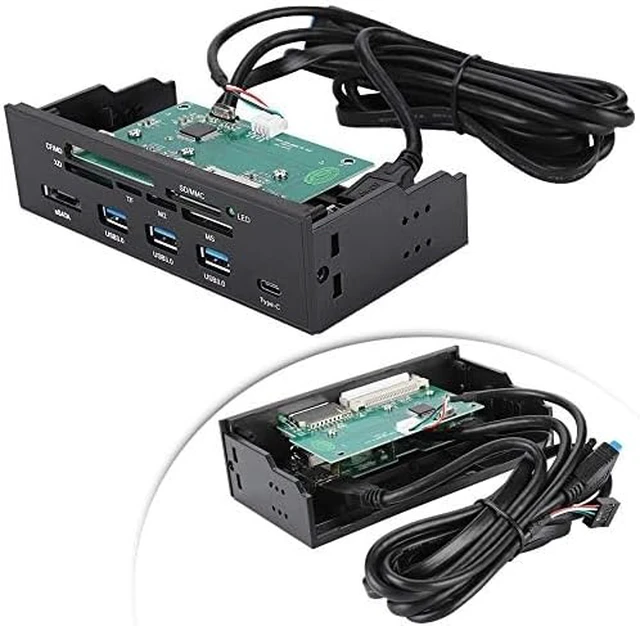 Alt view image 3 of 4 - Front Panel Hub 11 Port PC Front Panel with USB 3.0 Ports USB 3.1 eSATA Port and 6 Card Slots Built in Card Reader Support M2 MSO Memory MS XD 64G CF Card Fits Any 5.25 Computer Case Front Bay