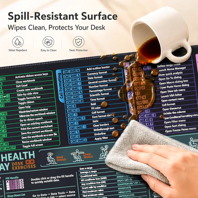 Alt view image 7 of 7 - Excel Cheat Sheet Desk Pad and Gaming Mouse Pad with A Non-Slip Rubber Base