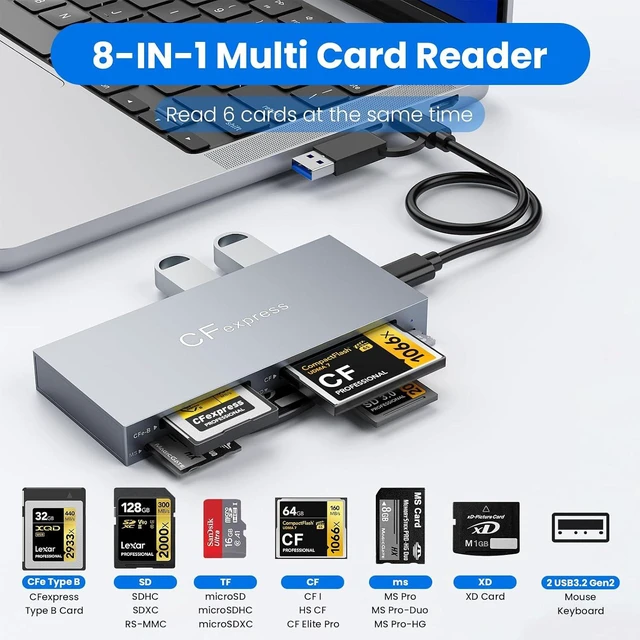 Alt view image 2 of 7 - 8-in-1 CFexpress Type B Card Reader Hub USB-C 3.2 Gen 2 10Gbps