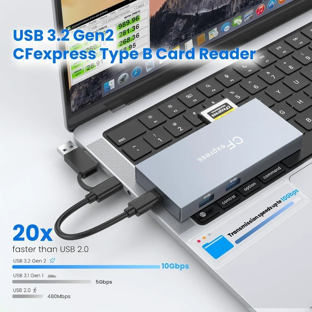 Alt view image 3 of 7 - 8-in-1 CFexpress Type B Card Reader Hub USB-C 3.2 Gen 2 10Gbps