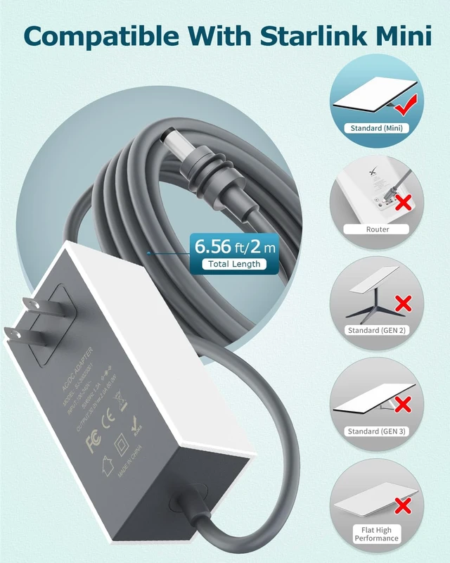 Alt view image 4 of 7 - AC Adapter for Starlink Mini Power Supply Adapter 30V2A Wall Charger