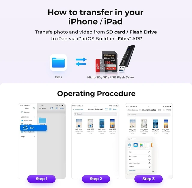 Alt view image 7 of 7 - USB C to SD Card Reader Raycue SD Card Adapter with SD MicroSD USB 3 Ports USBC Memory Card Reader for iPhone 15 16 17 iPad Mac MacBook Pro/Air Android and More USB-C/Type C Devices