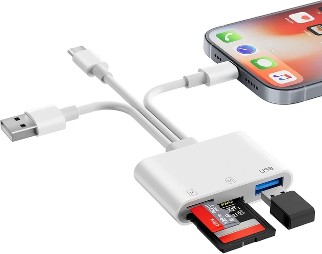 Main image of SD Card Reader for iPhone iPad Mac USB C & Lightning & USB-A 3 in 1 MircoSD/SD Adapter for Digital Camera USBC USB A Memory Card Reader for All Device/Type C Phone/Laptop/Computer