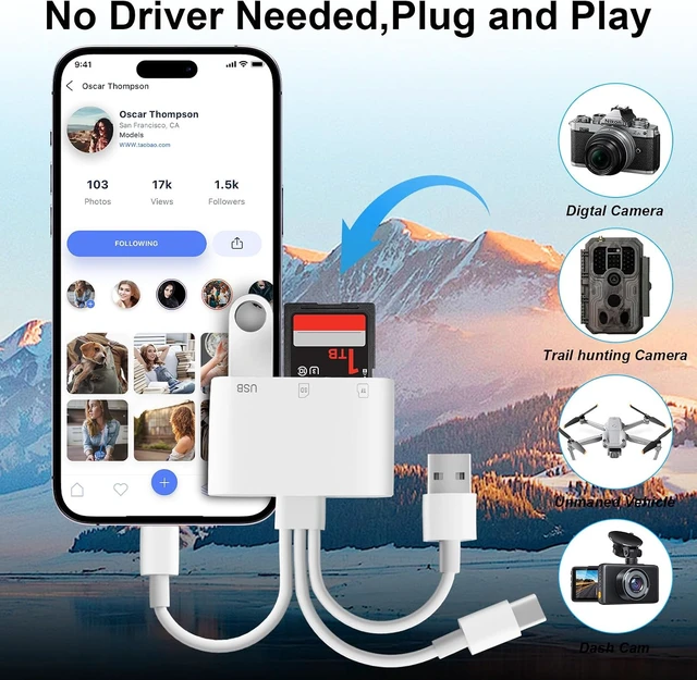 Alt view image 5 of 7 - SD Card Reader for iPhone iPad Mac USB C & Lightning & USB-A 3 in 1 MircoSD/SD Adapter for Digital Camera USBC USB A Memory Card Reader for All Device/Type C Phone/Laptop/Computer
