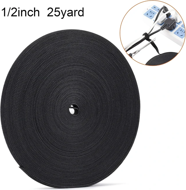 Alt view image 2 of 6 - 1/2 inch Reusable Fastening Tape Cable Ties Double-Sided Hook-and-Loop Cable Management Tape (Black 25 Yards)