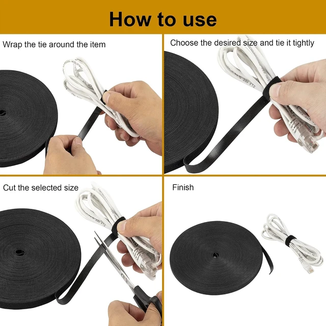 Alt view image 5 of 6 - 1/2 inch Reusable Fastening Tape Cable Ties Double-Sided Hook-and-Loop Cable Management Tape (Black 25 Yards)