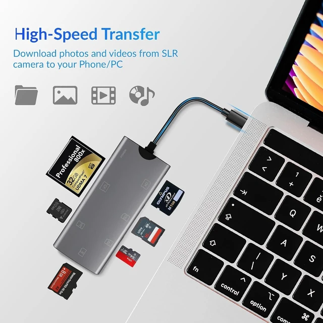 Alt view image 4 of 7 - USB-C Multi SD Card Reader CF SD TF XD MS M2 Card Adapter for Phone Laptop