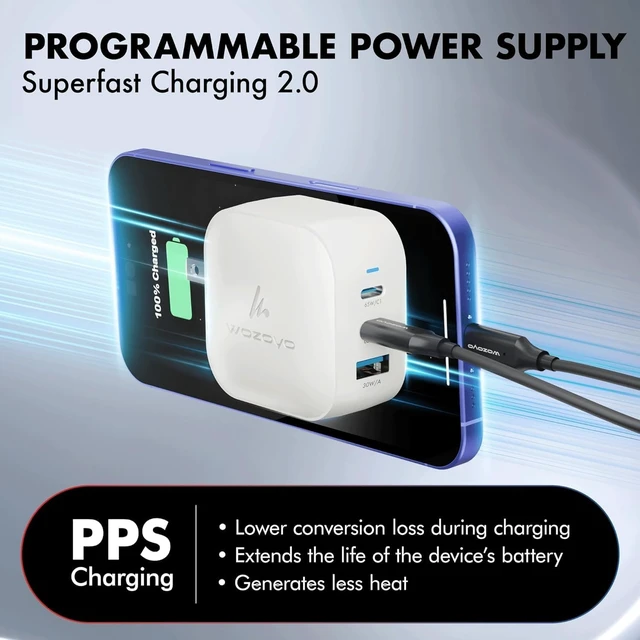 Alt view image 3 of 7 - 65W GaN Charger 2XType-C & USB-A Superfast 2.0 Charging Compatible for iPhone 17/16/16 Pro Max/15 Series/iPad Pro Smartphones Tablets and More PD/PPS/QC 3.0 Compact Foldable Plug