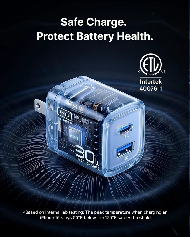 Alt view image 4 of 7 - USB C Charger 30W Type C Fast Charging 2-Port Adapter Charger Block