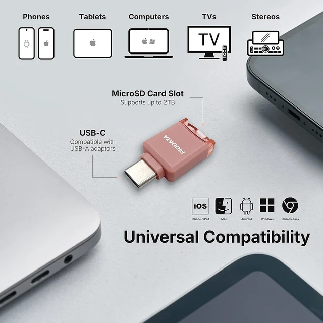 Alt view image 7 of 7 - MFi USB-C Micro SD Card Reader for iPhone iPad & Android Pink