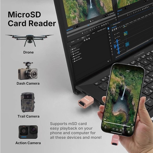 Alt view image 6 of 7 - MFi USB-C Micro SD Card Reader for iPhone iPad & Android Pink