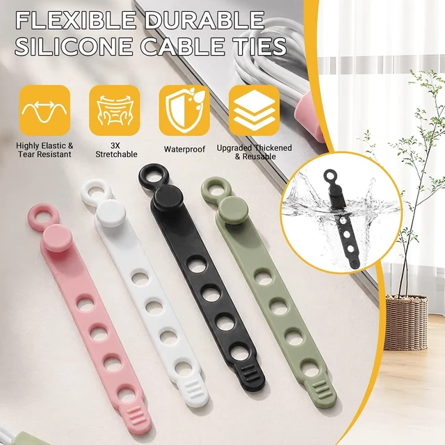 Alt view image 2 of 7 - Silicone Cable Ties for Cord Organizer Cable Management Ties with Lock Buckle Elastic Cable Wraps Management for Multipurpose Cables Travel Essentials for Bundling and Fastening (12 4 Colors)