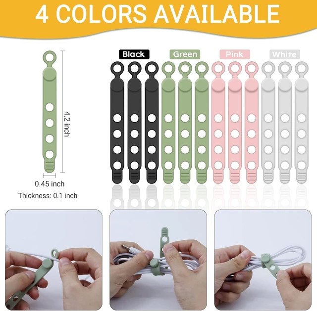 Alt view image 3 of 7 - Silicone Cable Ties for Cord Organizer Cable Management Ties with Lock Buckle Elastic Cable Wraps Management for Multipurpose Cables Travel Essentials for Bundling and Fastening (12 4 Colors)