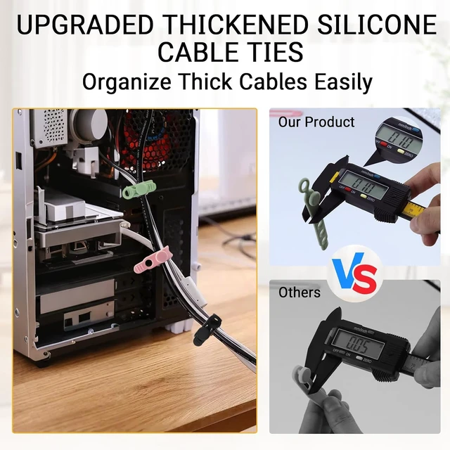 Alt view image 4 of 7 - Silicone Cable Ties for Cord Organizer Cable Management Ties with Lock Buckle Elastic Cable Wraps Management for Multipurpose Cables Travel Essentials for Bundling and Fastening (12 4 Colors)