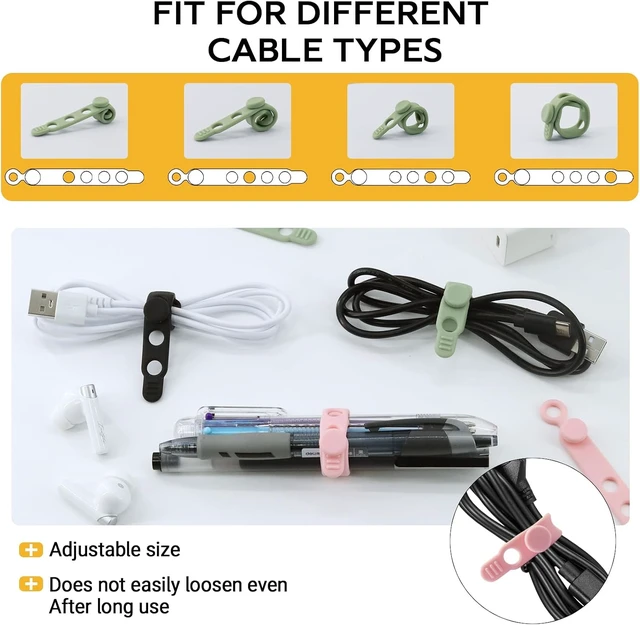 Alt view image 5 of 7 - Silicone Cable Ties for Cord Organizer Cable Management Ties with Lock Buckle Elastic Cable Wraps Management for Multipurpose Cables Travel Essentials for Bundling and Fastening (12 4 Colors)